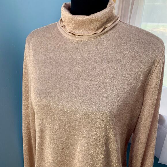 J. Crew Gold Shimmer Ruffle Turtleneck Size Large - Picture 3 of 8